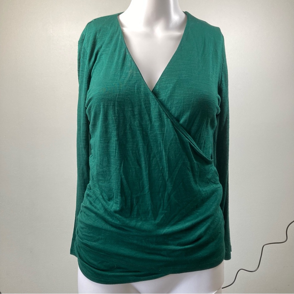 White House Black market women’s green knit stretch wrap top sz xs